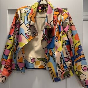 Picasso Style Abstract Printed Women's Jacket. Size L.